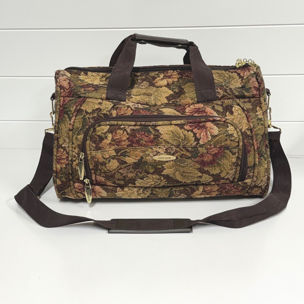 90s Pierre Cardin Vintage Floral Tapestry Duffle Bag Weekend Travel Carry On